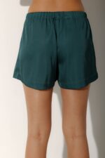 Photo Green satin pajamas short sleeve shirt and shorts